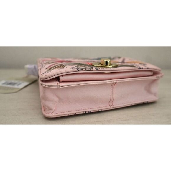 Anuschka Pink Dragonflies Hand-Painted Leather Crossbody Bag RFID Protection - Picture 5 of 10